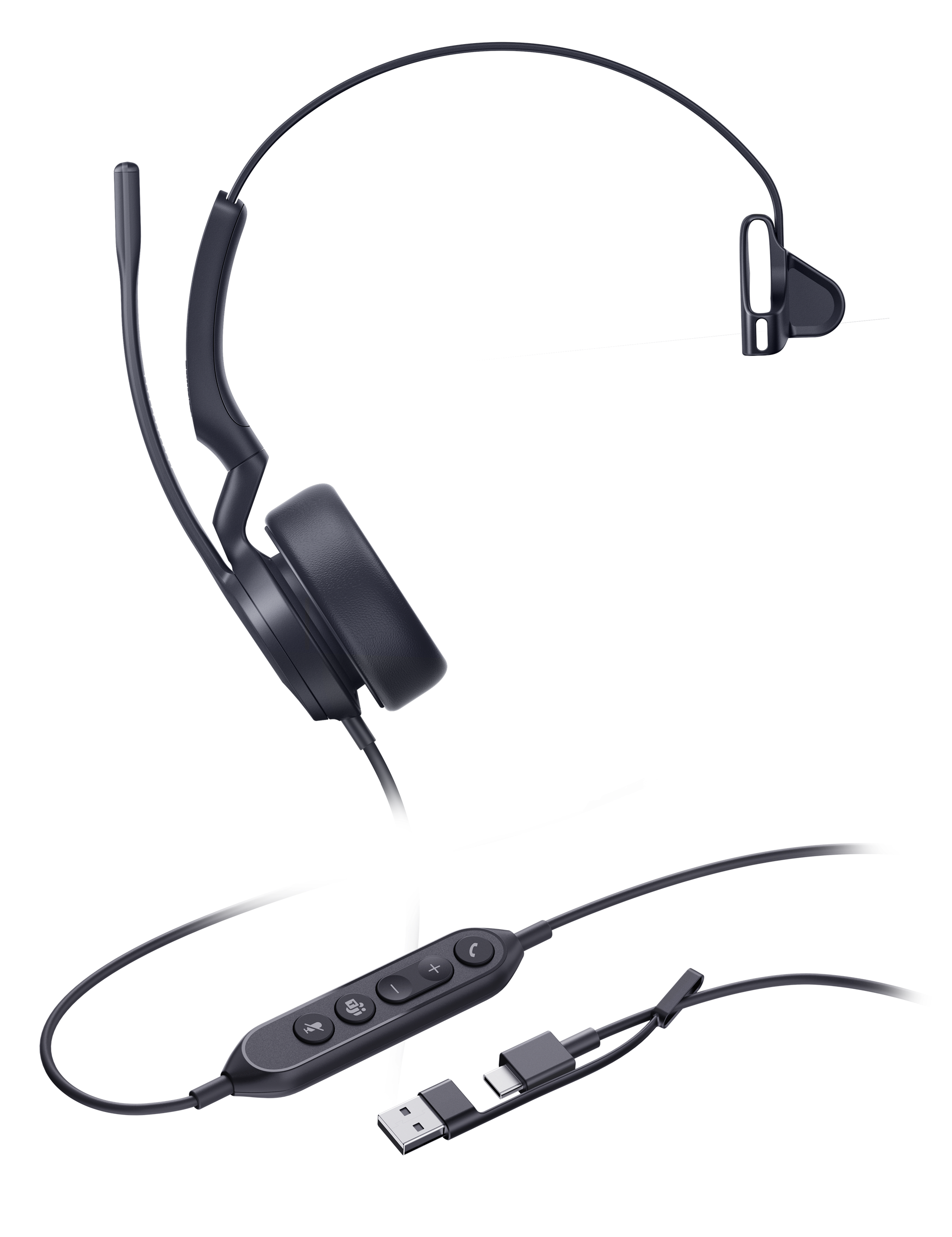 Yealink UH44 Mono Wired Headset USB-C & USB-A with Dual Mic Single Ear