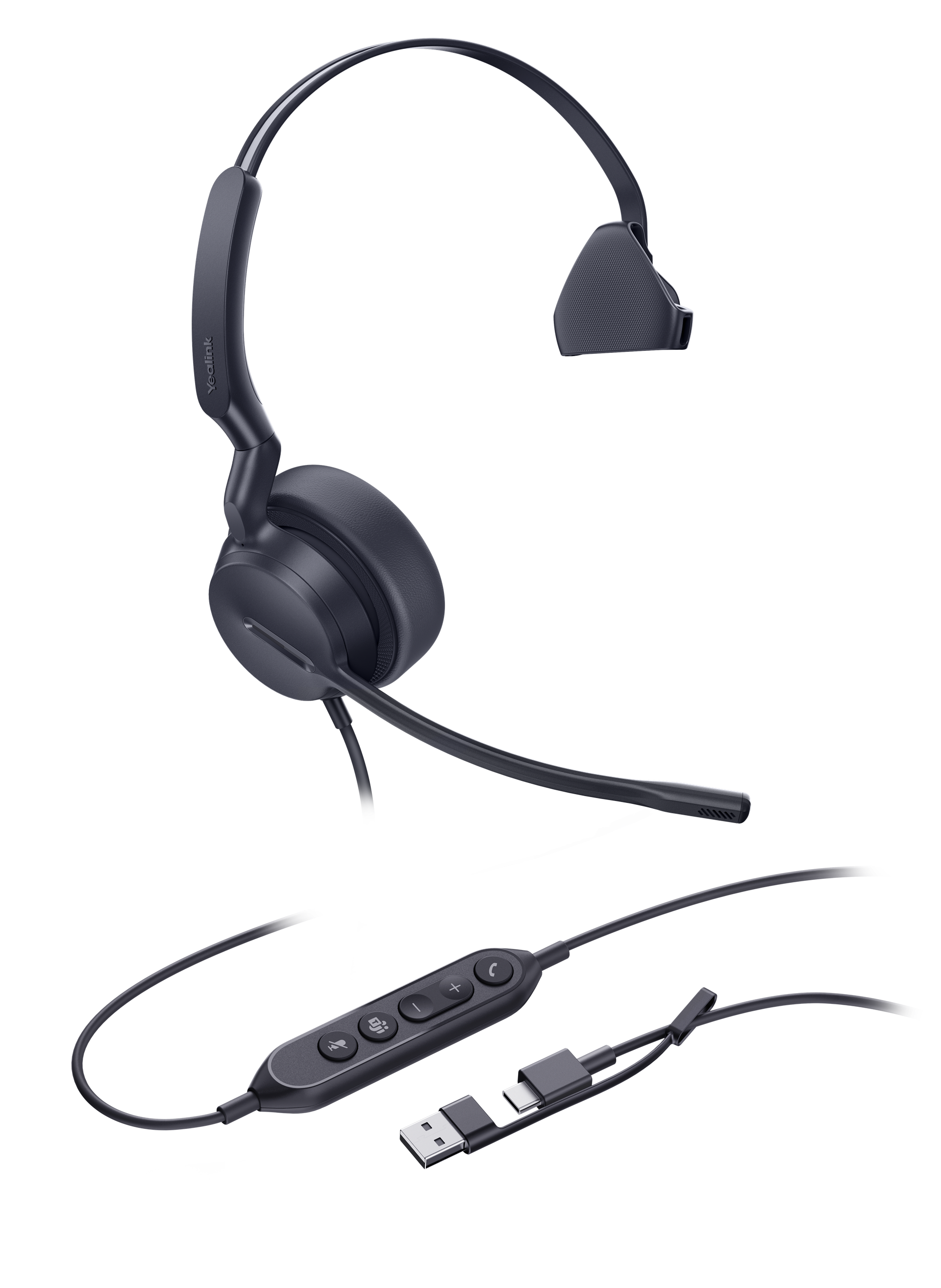 Yealink UH44 Mono Wired Headset USB-C & USB-A with Dual Mic Single Ear