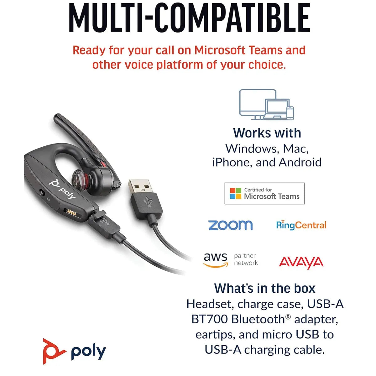 Voyager 5200 - Bluetooth Headset with BT700 USB Dongle & Charging Case