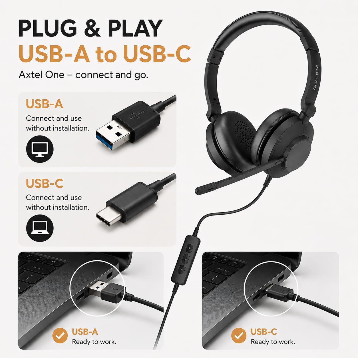 Axtel ONE UC Stereo USB-A/C Headset Wired Professional Headset