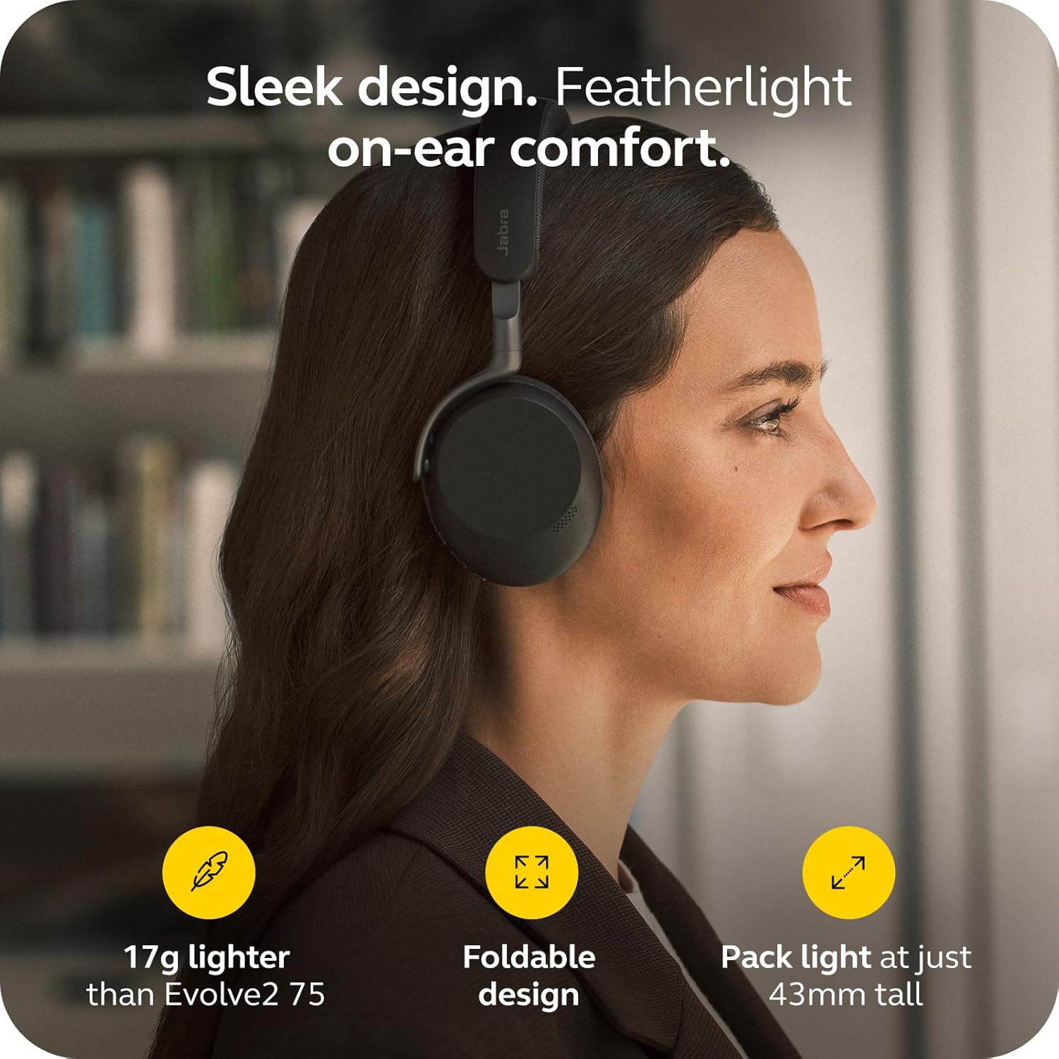 Jabra Evolve3 75 Wireless Bluetooth On-Ear Headset with ANC & Mic
