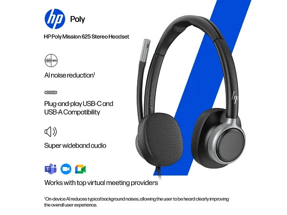 HP Poly Mission 625 Stereo Wired Headset Bulk USB-C & USB-A Leatherette