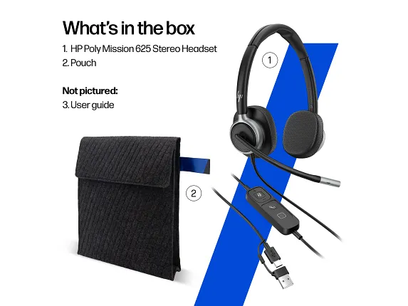 HP Poly Mission 625 Stereo Wired Headset Bulk USB-C & USB-A Leatherette
