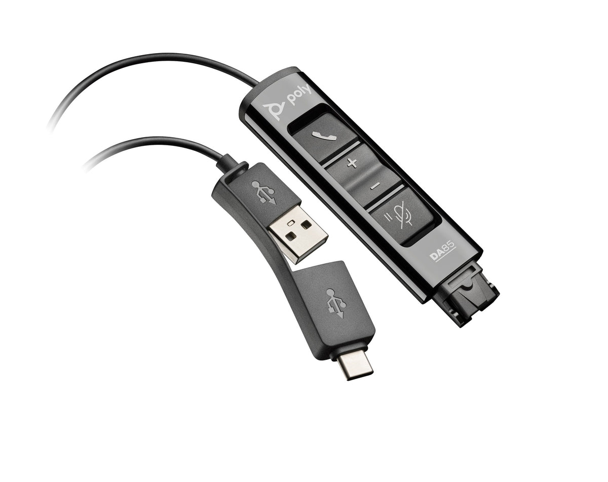 Poly DA85 UC USB to QD Adapter, Inline Controls, USB-A/USB-C (786C7AA) product photo