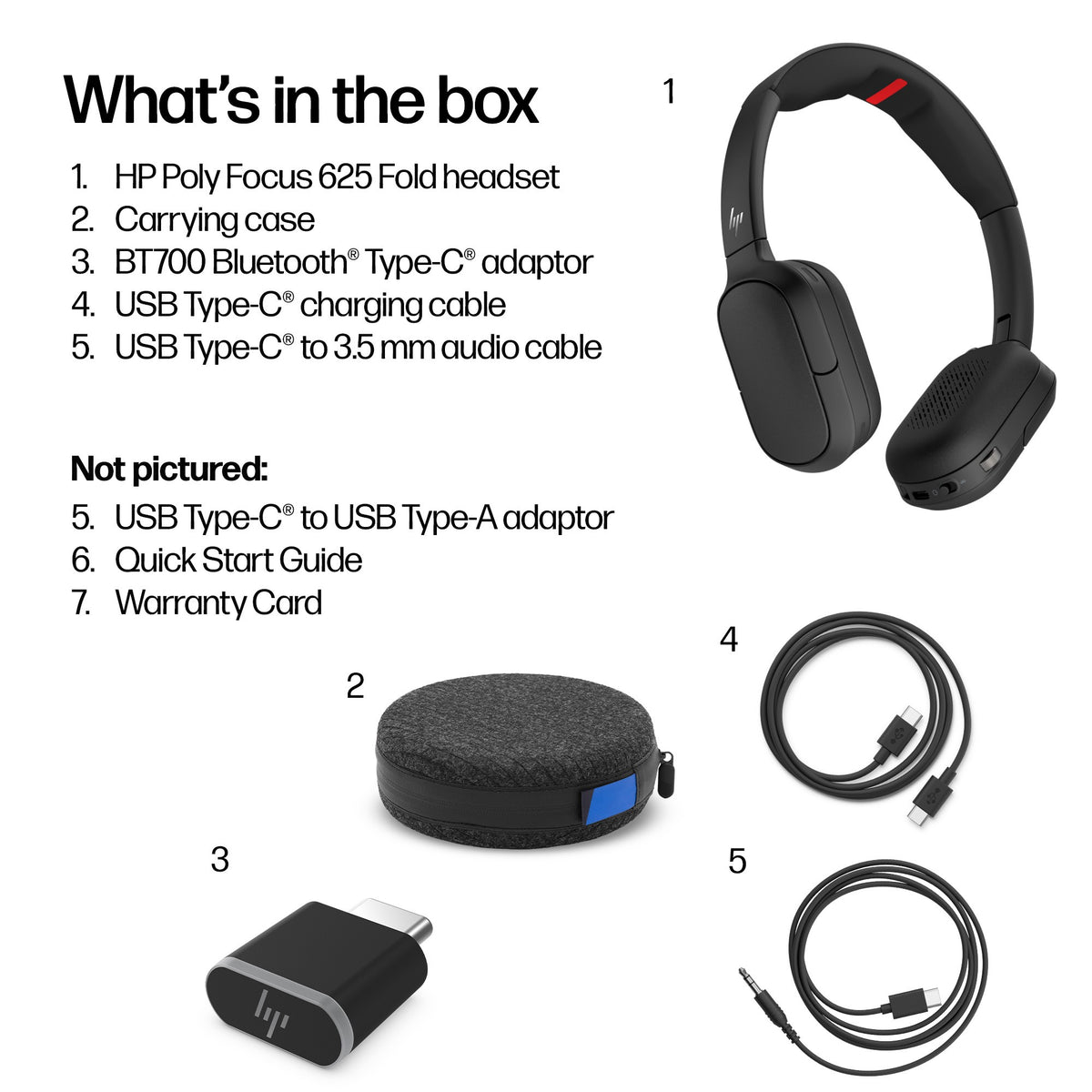 HP Poly Focus 625 stereo Bluetooth headset, USB-C (C56XPAA) - detail view