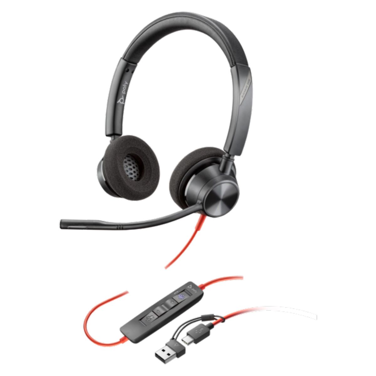 Poly Blackwire 3320 Stereo MS Teams Certified USB-C Headset + USB-A Adapter