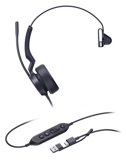 Yealink UH44 Mono Wired Headset USB-C & USB-A with Dual Mic Single Ear