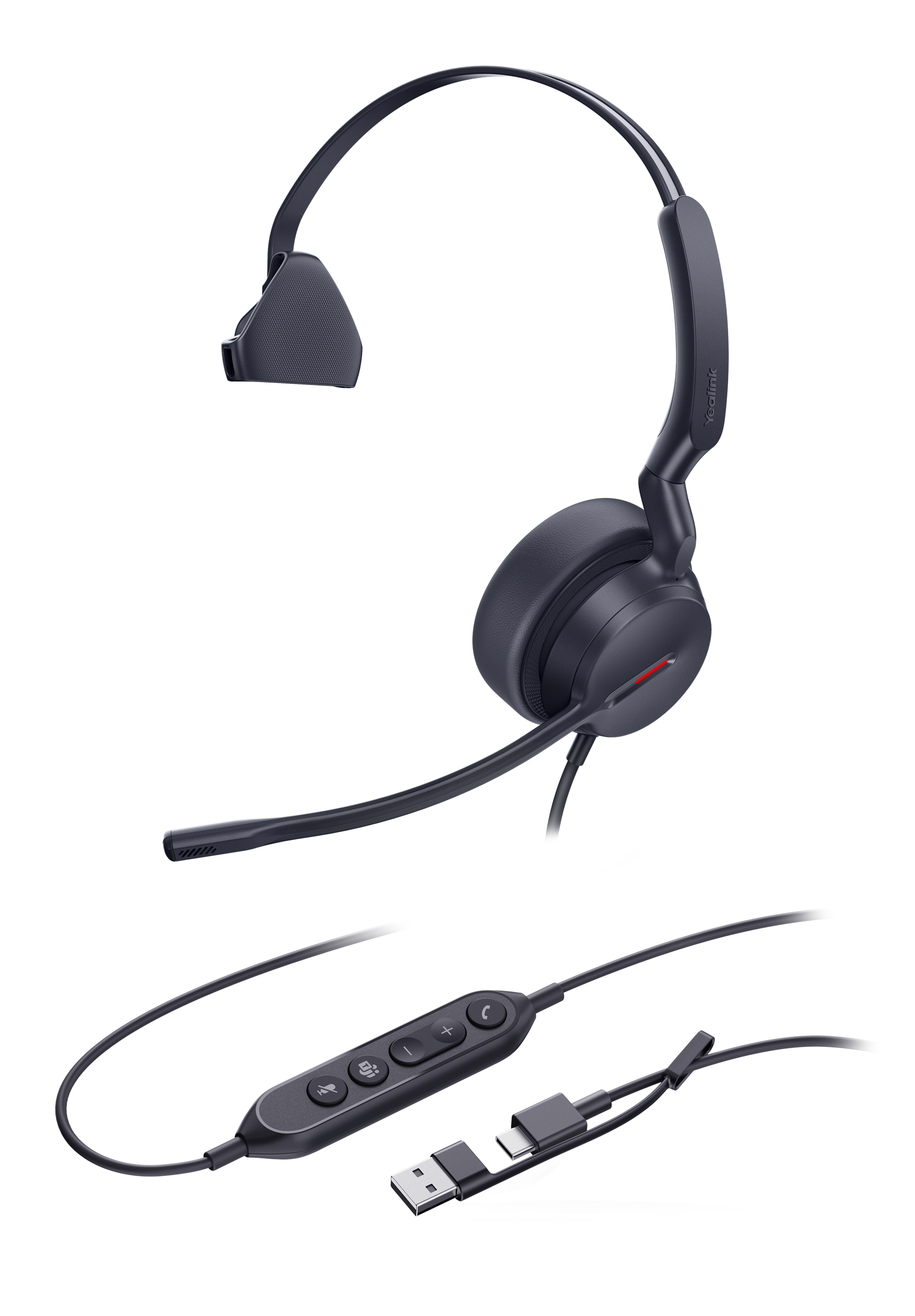 Yealink UH44 Mono Wired Headset USB-C & USB-A with Dual Mic Single Ear