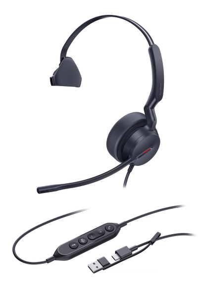 Yealink UH44 Mono Wired Headset USB-C & USB-A with Dual Mic Single Ear