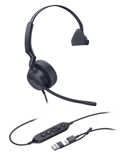 Yealink UH44 Mono Wired Headset USB-C & USB-A with Dual Mic Single Ear