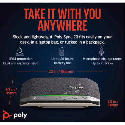 Poly Sync 20+ Bluetooth and USB-A Microsoft Teams Optimised Speakerphone