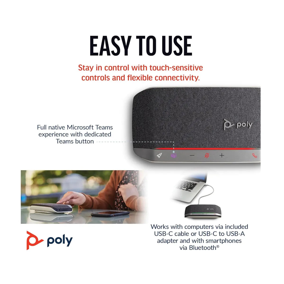 Poly Sync 20+ Bluetooth and USB-A Microsoft Teams Optimised Speakerphone