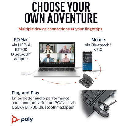 Voyager 5200 - Bluetooth Headset with BT700 USB Dongle & Charging Case