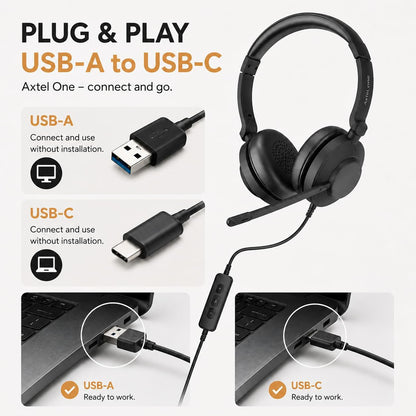 Axtel ONE UC Stereo USB-A/C Headset Wired Professional Headset