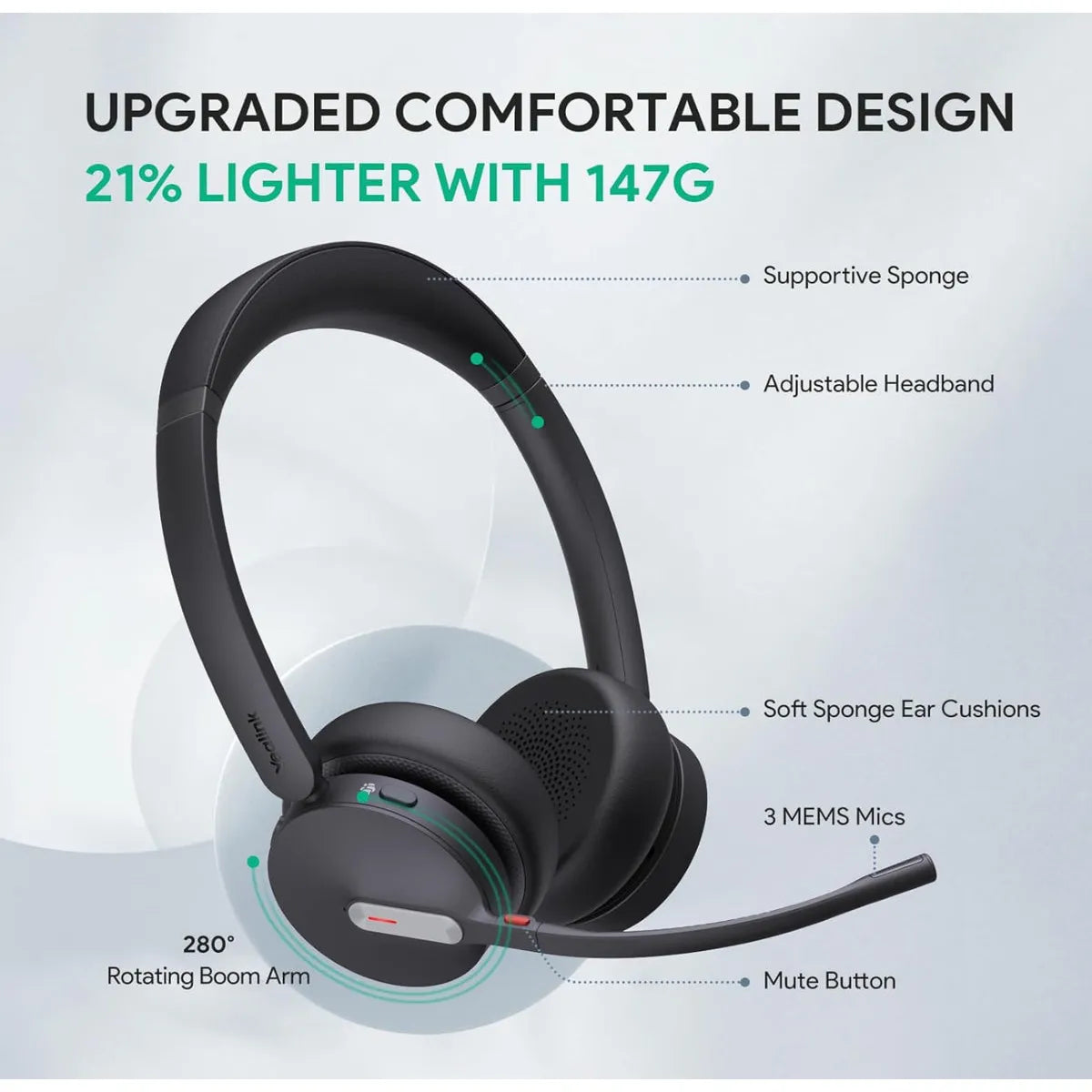 Yealink BH70 Dual UC Wireless Bluetooth Headset + Microphone + noise cancel