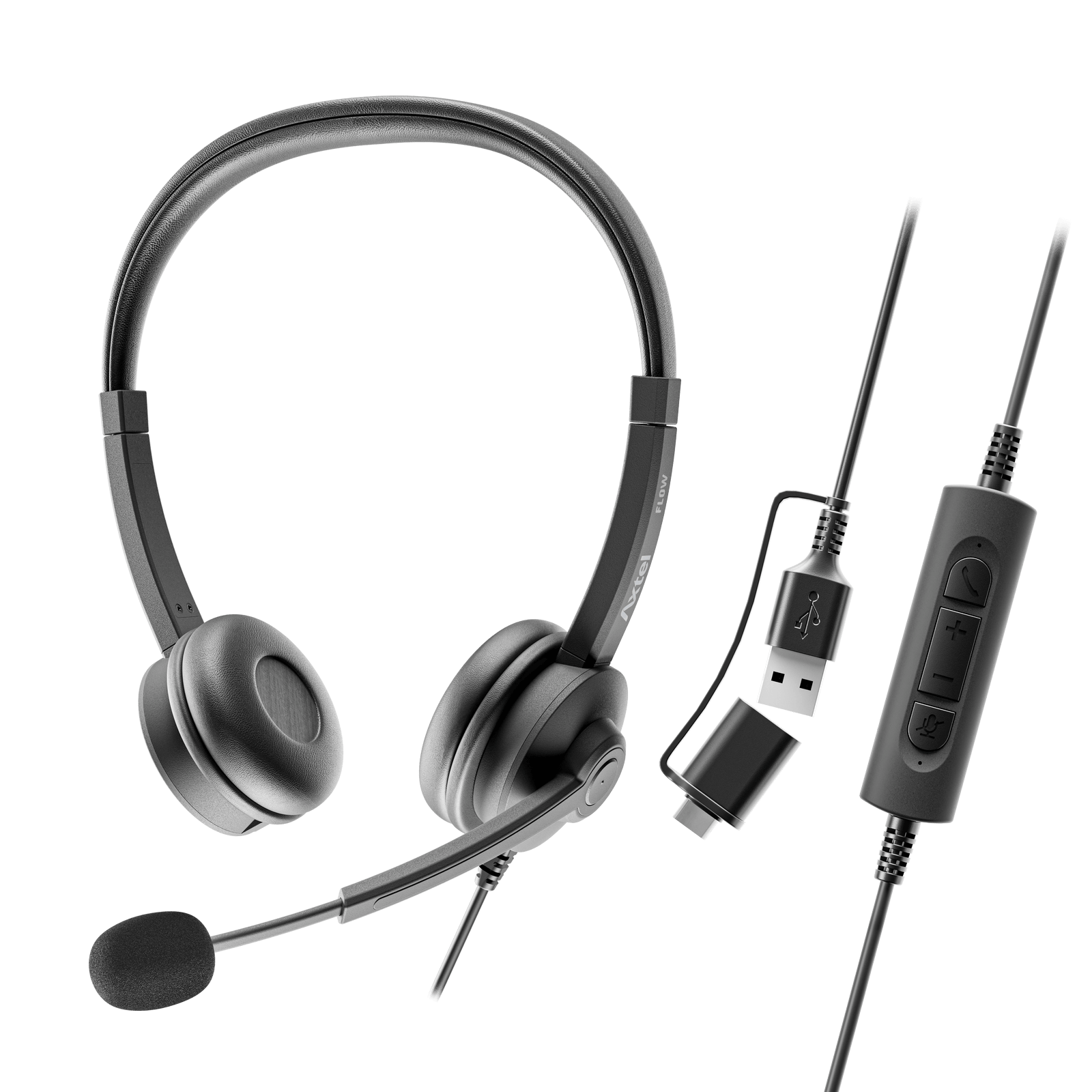 Axtel FLOW UC Stereo USB-A/C Headset w/ Noise-Cancelling Mic & Busy Light