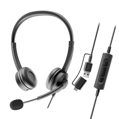 Axtel FLOW UC Stereo USB-A/C Headset w/ Noise-Cancelling Mic & Busy Light