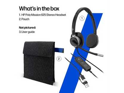 HP Poly Mission 625 Stereo Wired Headset Bulk USB-C & USB-A Leatherette