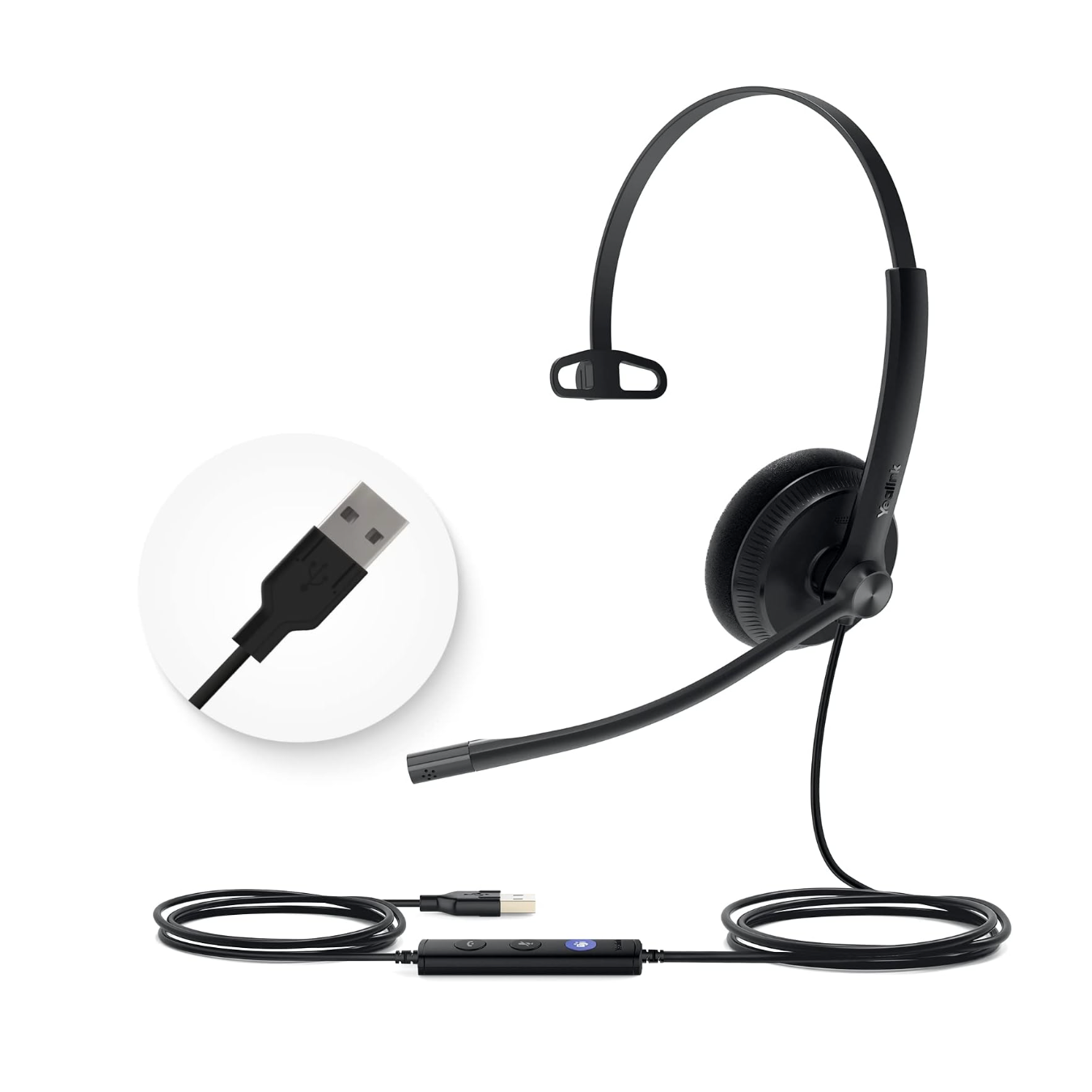 Yealink UH34 Mono USB-A On-Ear Headset – Ultra Lightweight, Noise-Cancelling, UC-Certified