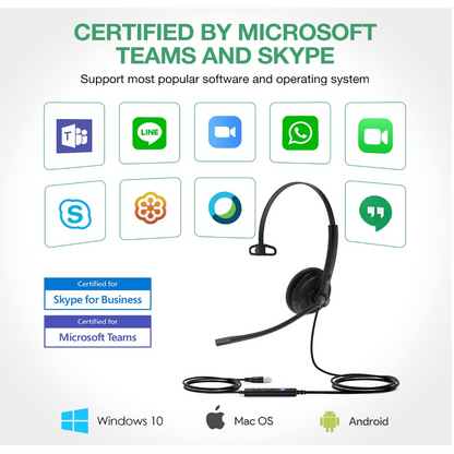 Yealink UH34 Mono USB-A On-Ear Headset – Ultra Lightweight, Noise-Cancelling, UC-Certified