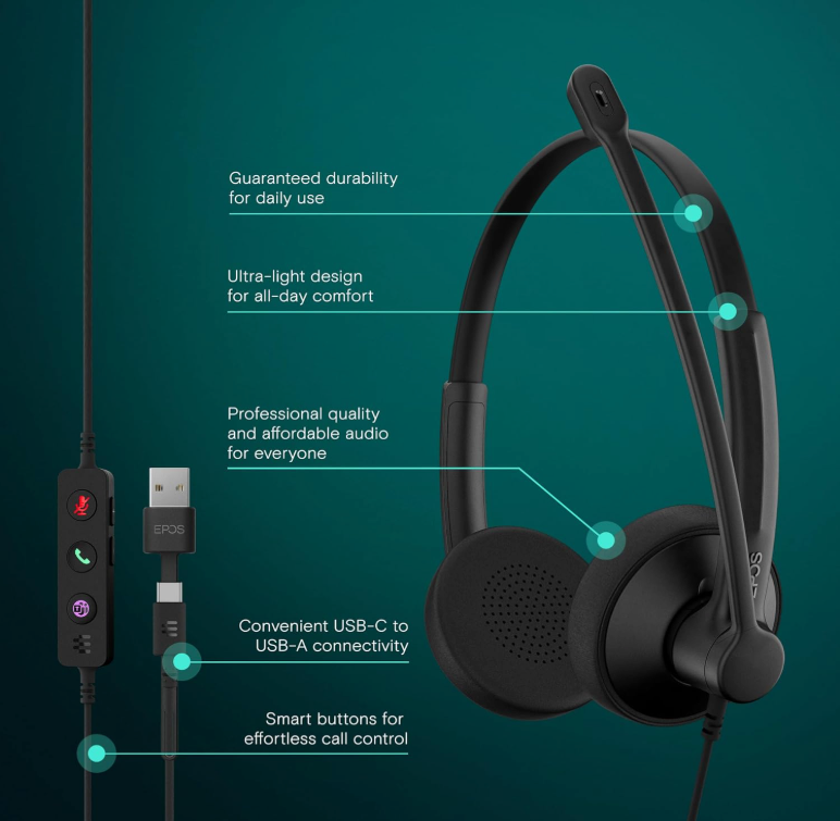 EPOS IMPACT 100 MS Stereo USB-C+A Headset, MS Teams Certified