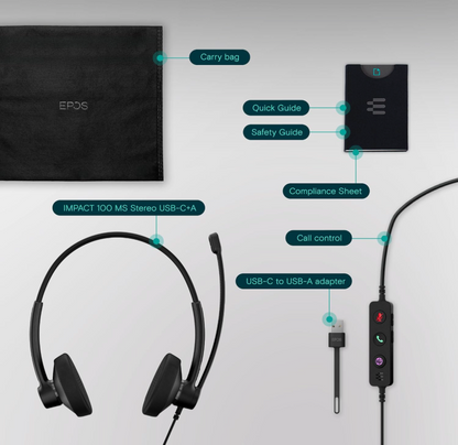 EPOS IMPACT 100 MS Stereo USB-C+A Headset, MS Teams Certified