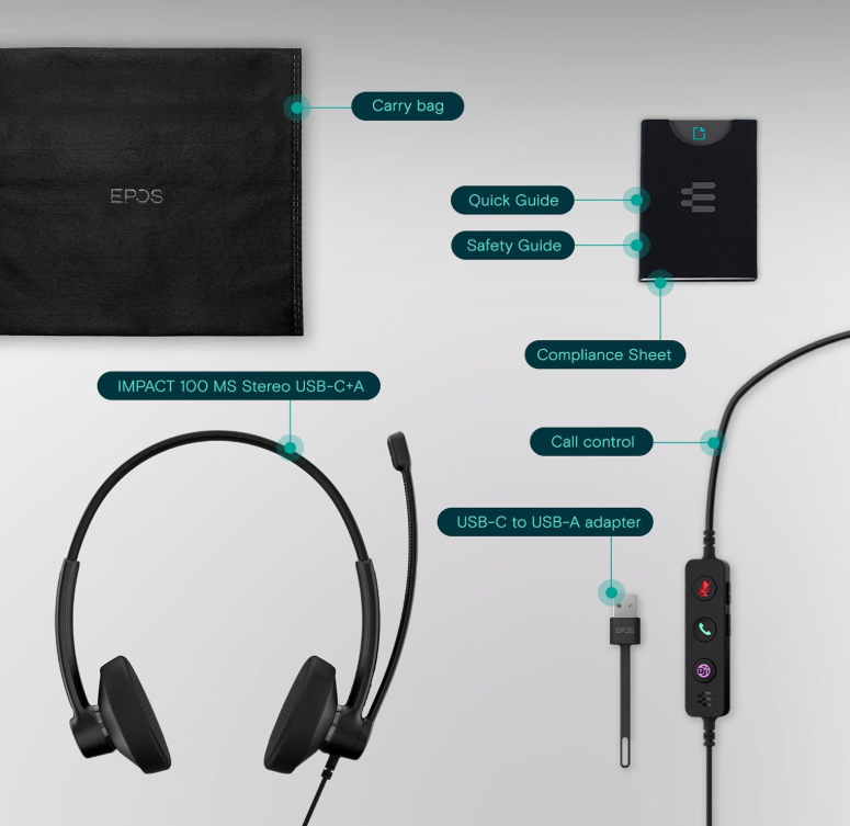 EPOS IMPACT 100 MS Stereo USB-C+A Headset, MS Teams Certified