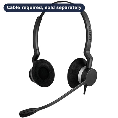 Jabra BIZ 2300 Duo Stereo Wired Headset, QD (2309-820-104) with 'Cable required, sold separately' badge - main product image