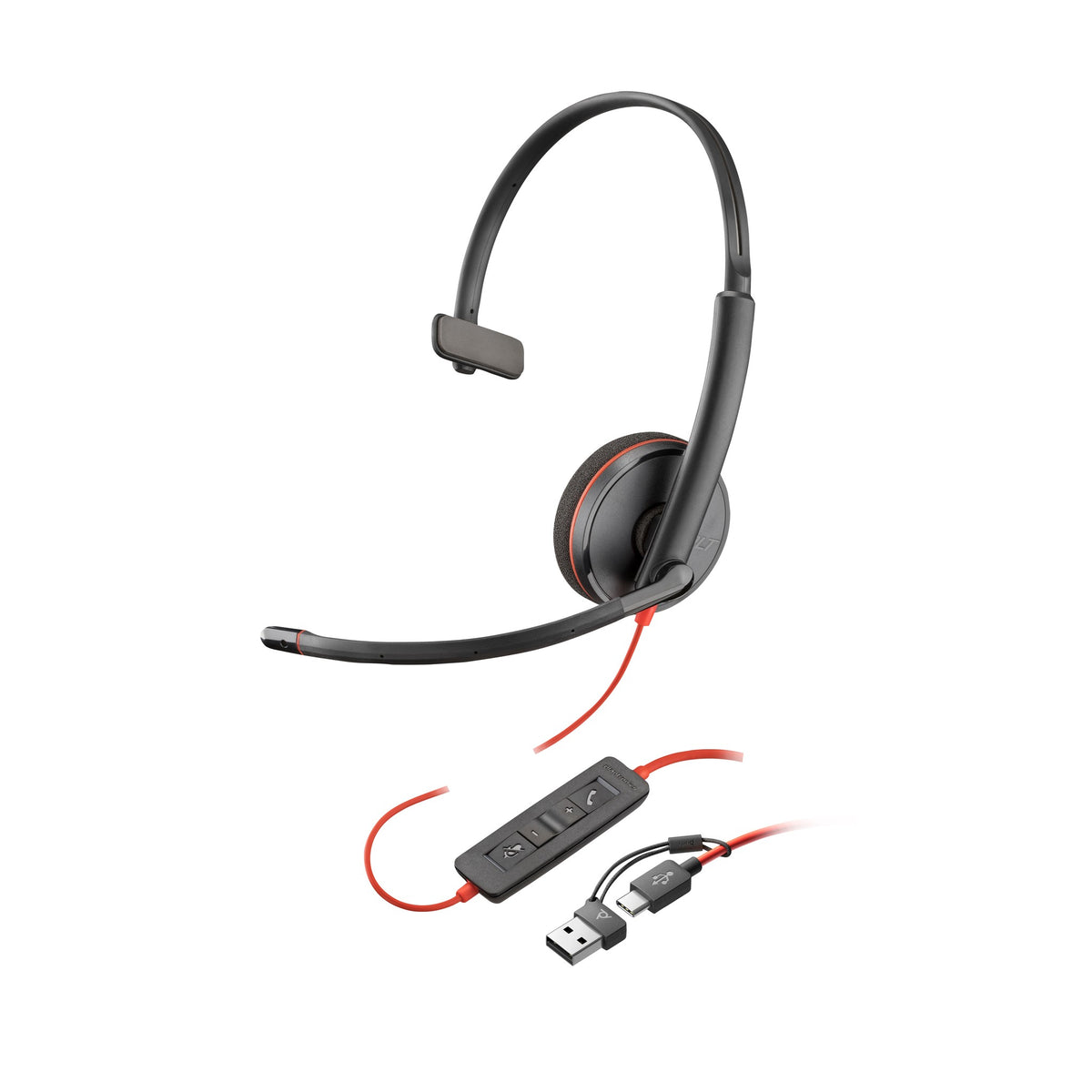 Poly Blackwire 3215 mono USB-C headset with 3.5 mm plug and USB-C/A adapter (8X227A6) - alternate view
