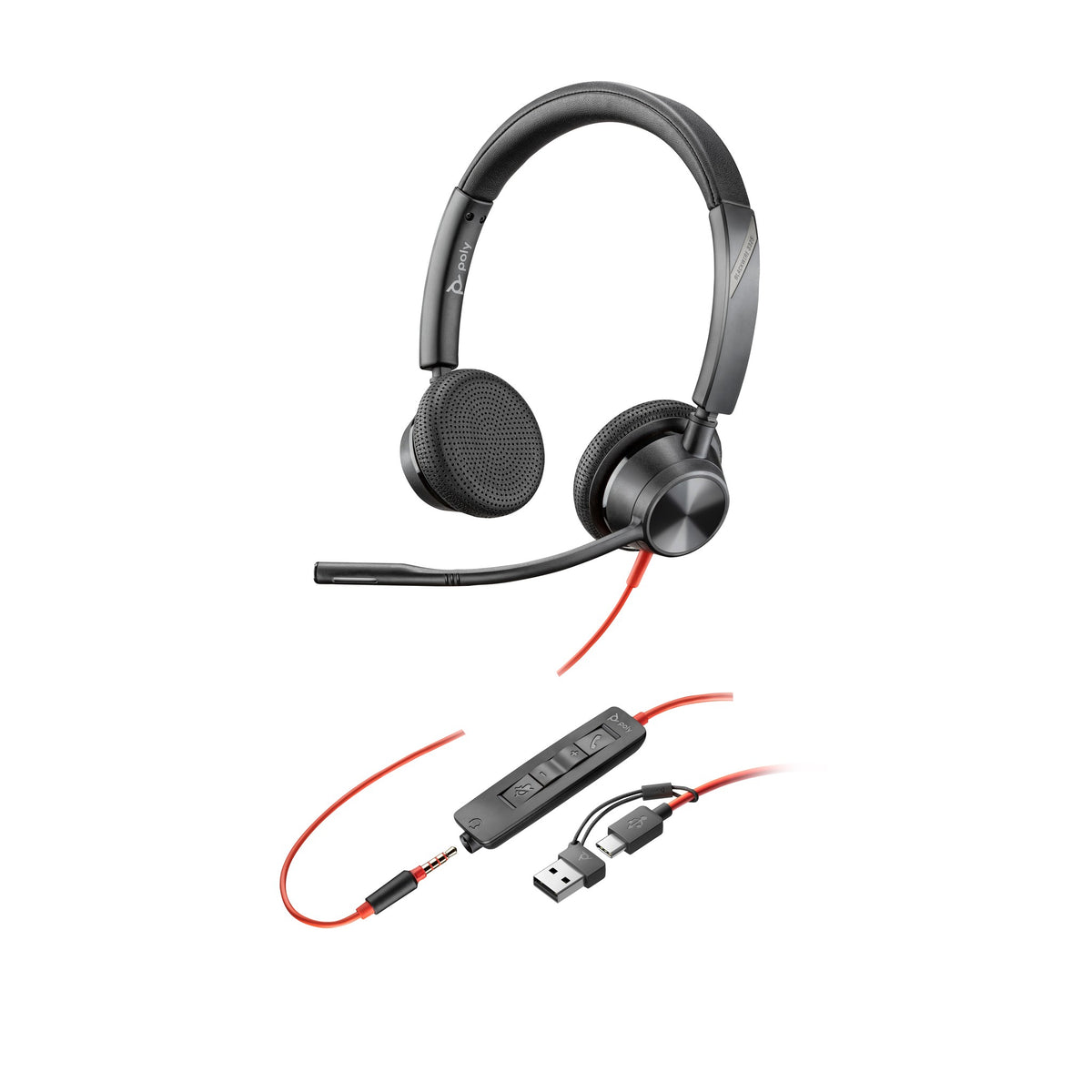 Poly Blackwire 3325 UC stereo USB-C headset with 3.5 mm plug and USB-C/A adapter (8X221AA) - main product image