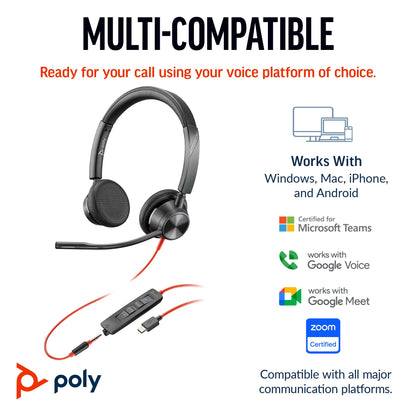 Poly Blackwire 3325 UC stereo USB-C headset with 3.5 mm plug and USB-C/A adapter (8X221AA) - alternate angle