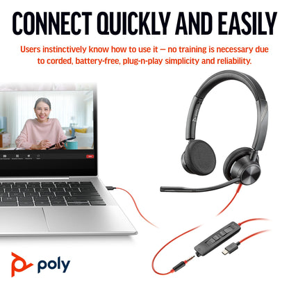 Poly Blackwire 3325 UC stereo USB-C headset with 3.5 mm plug and USB-C/A adapter (8X221AA) - alternate view