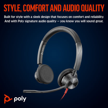 Poly Blackwire 3325 UC stereo USB-C headset with 3.5 mm plug and USB-C/A adapter (8X221AA) - detail view
