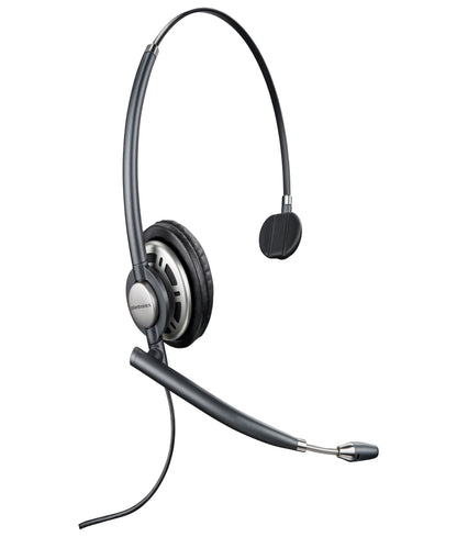Poly EncorePro HW710 mono corded headset with noise-cancelling boom microphone and Quick Disconnect cable, front view