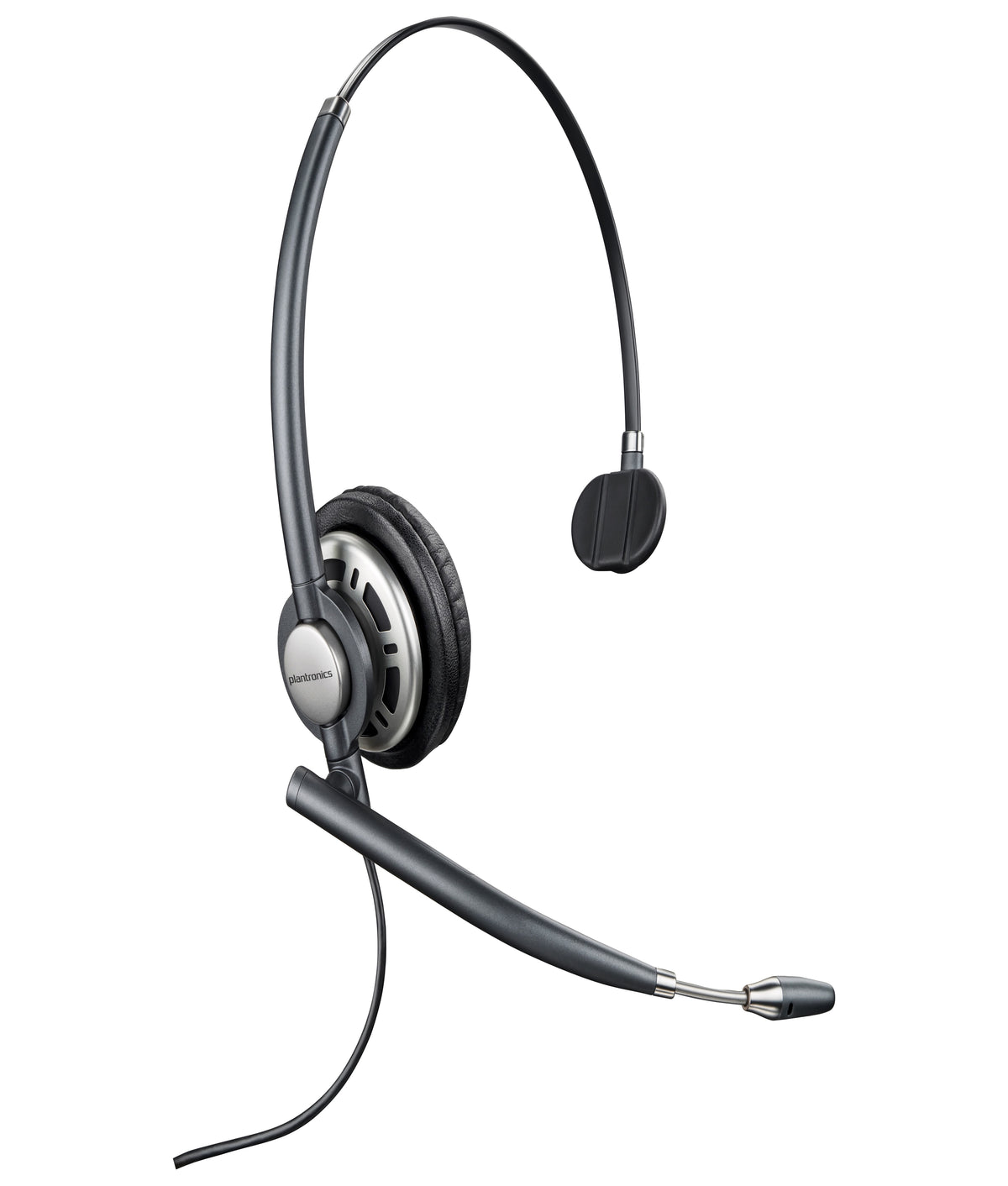 Poly EncorePro HW710 mono corded headset with noise-cancelling boom microphone and Quick Disconnect cable, front view
