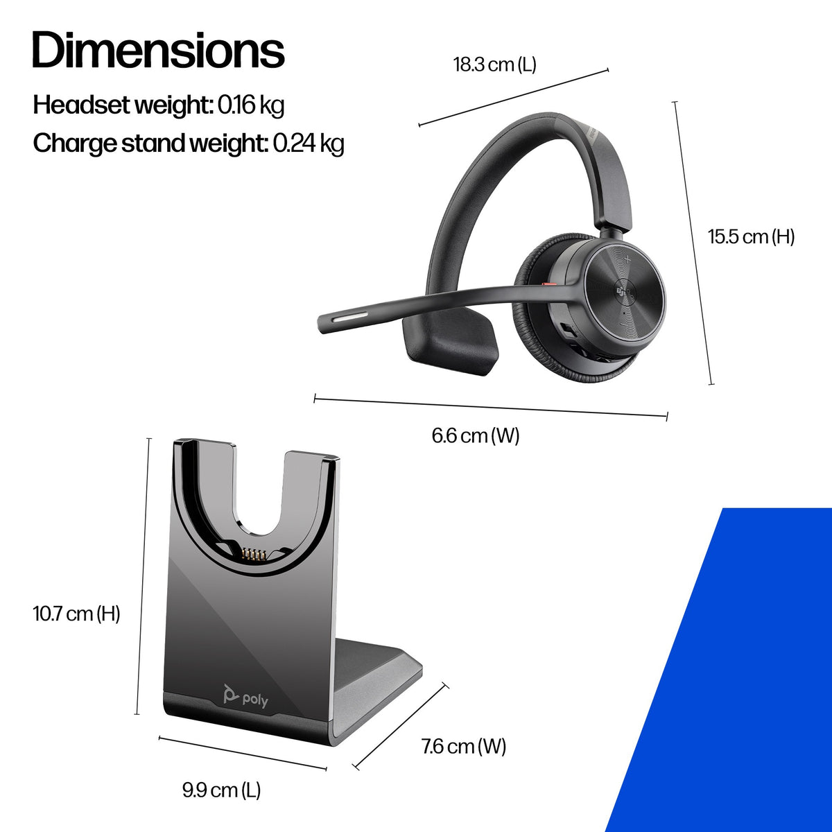 Poly Voyager 4310 Microsoft Teams mono Bluetooth headset with BT700 USB-A dongle and charging stand (77Y93AA) - detail view
