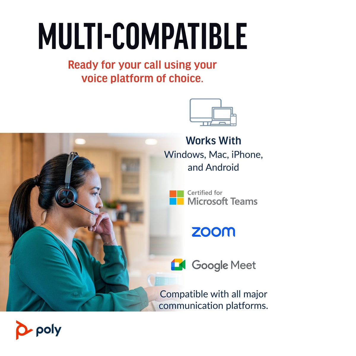 Poly Voyager Focus 2 Microsoft Teams certified stereo Bluetooth headset, USB-A (77Y85AA) - main product image