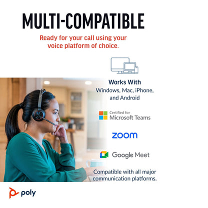 Poly Voyager Focus 2 Microsoft Teams certified stereo Bluetooth headset, USB-A (77Y85AA) - main product image