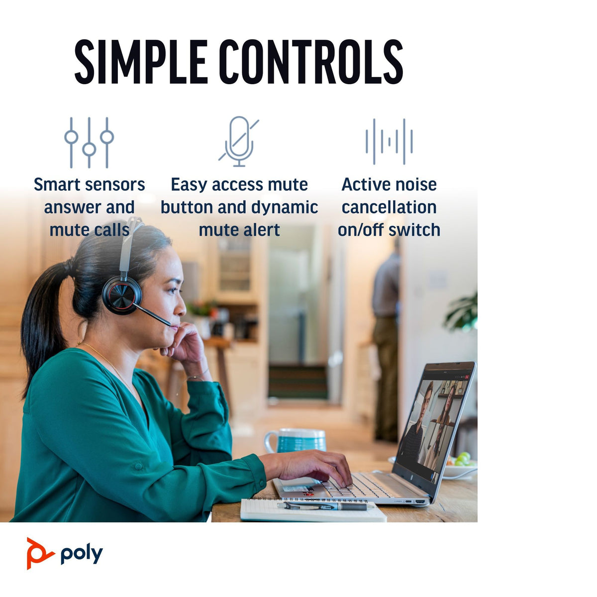 Poly Voyager Focus 2 Microsoft Teams certified stereo Bluetooth headset, USB-A (77Y85AA) - additional view