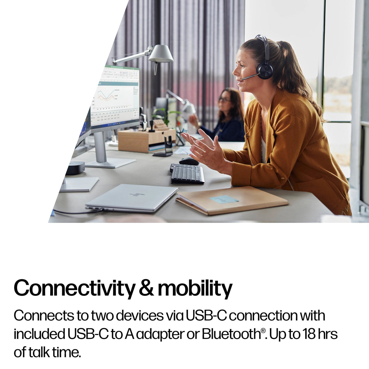 Poly Voyager Focus 2 Microsoft Teams stereo Bluetooth headset, USB-C with USB-C/A adapter and charging stand (9T9J6AA) - additional view