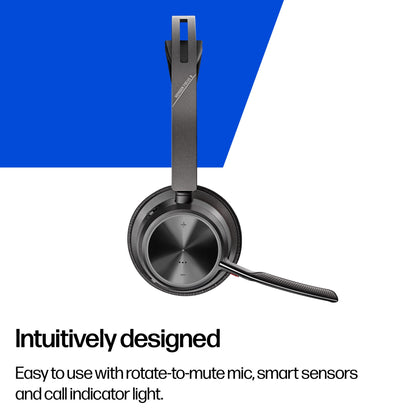Poly Voyager Focus 2 UC stereo Bluetooth headset, USB-C with USB-C/A adapter (9T9J3AA) - detail view