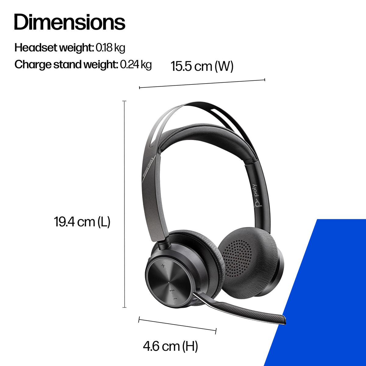 Poly Voyager Focus 2 UC stereo Bluetooth headset, USB-C with USB-C/A adapter (9T9J3AA) - additional view
