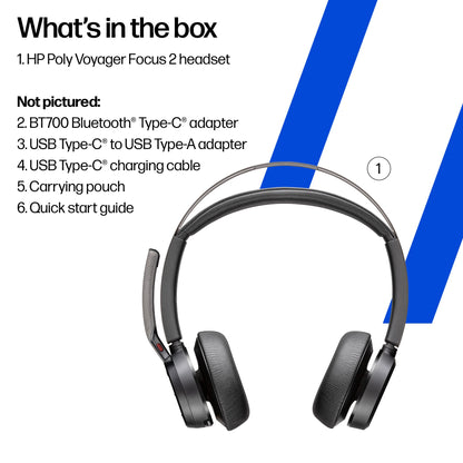 Poly Voyager Focus 2 UC stereo Bluetooth headset, USB-C with USB-C/A adapter (9T9J3AA) - additional view