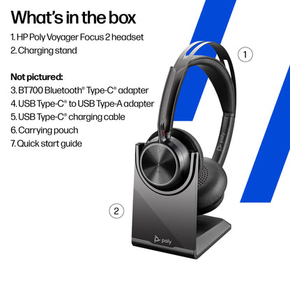 Poly Voyager Focus 2 UC stereo Bluetooth headset, USB-C with USB-C/A adapter and charging stand (9T9J5AA) - additional view