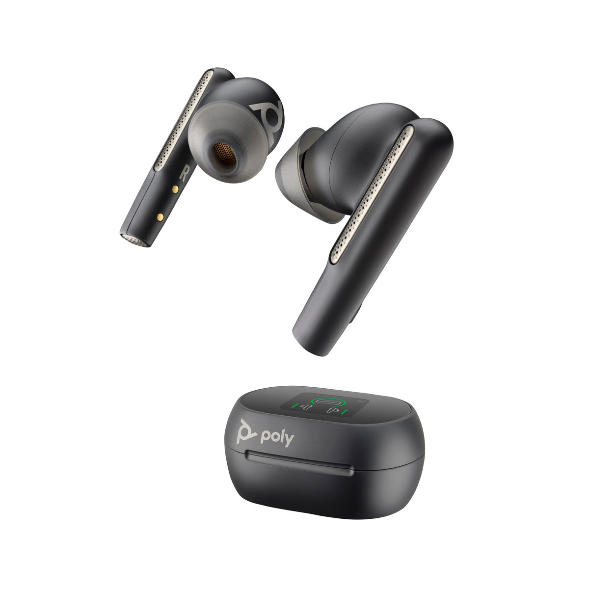 Poly Voyager Free 60+ UC earbuds, Carbon Black, with BT700 USB-C/A adapter and touchscreen charge case (7Y8G4AA) - main product image
