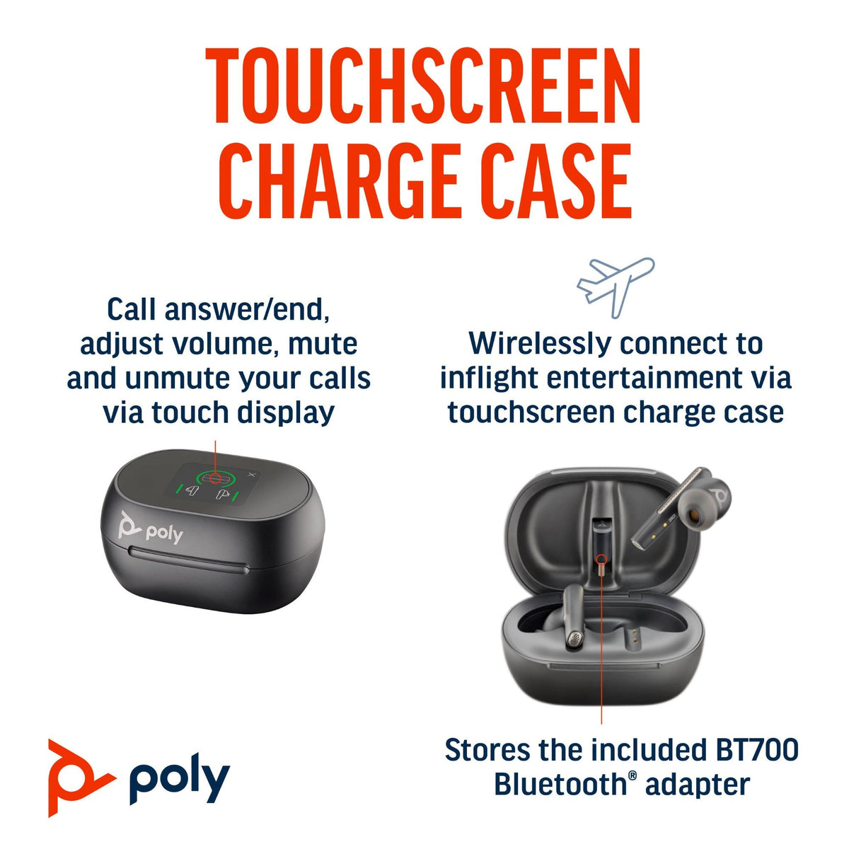 Poly Voyager Free 60+ UC earbuds, Carbon Black, with BT700 USB-C/A adapter and touchscreen charge case (7Y8G4AA) - alternate view