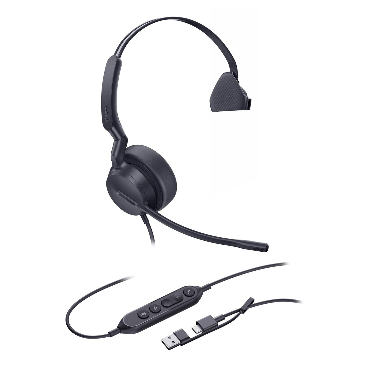 Yealink UH42 Mono USB-C/A Wired Headset (1308240), side view with in-line controller