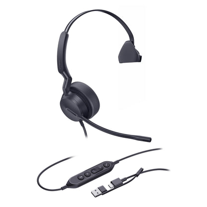 Yealink UH42 Mono USB-C/A Wired Headset (1308240), side view with in-line controller